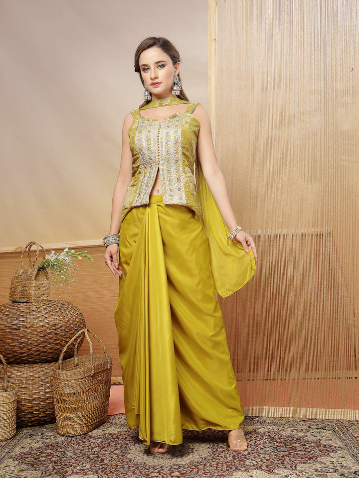 Solid &amp; Embroidered Organza Co-Ord Set