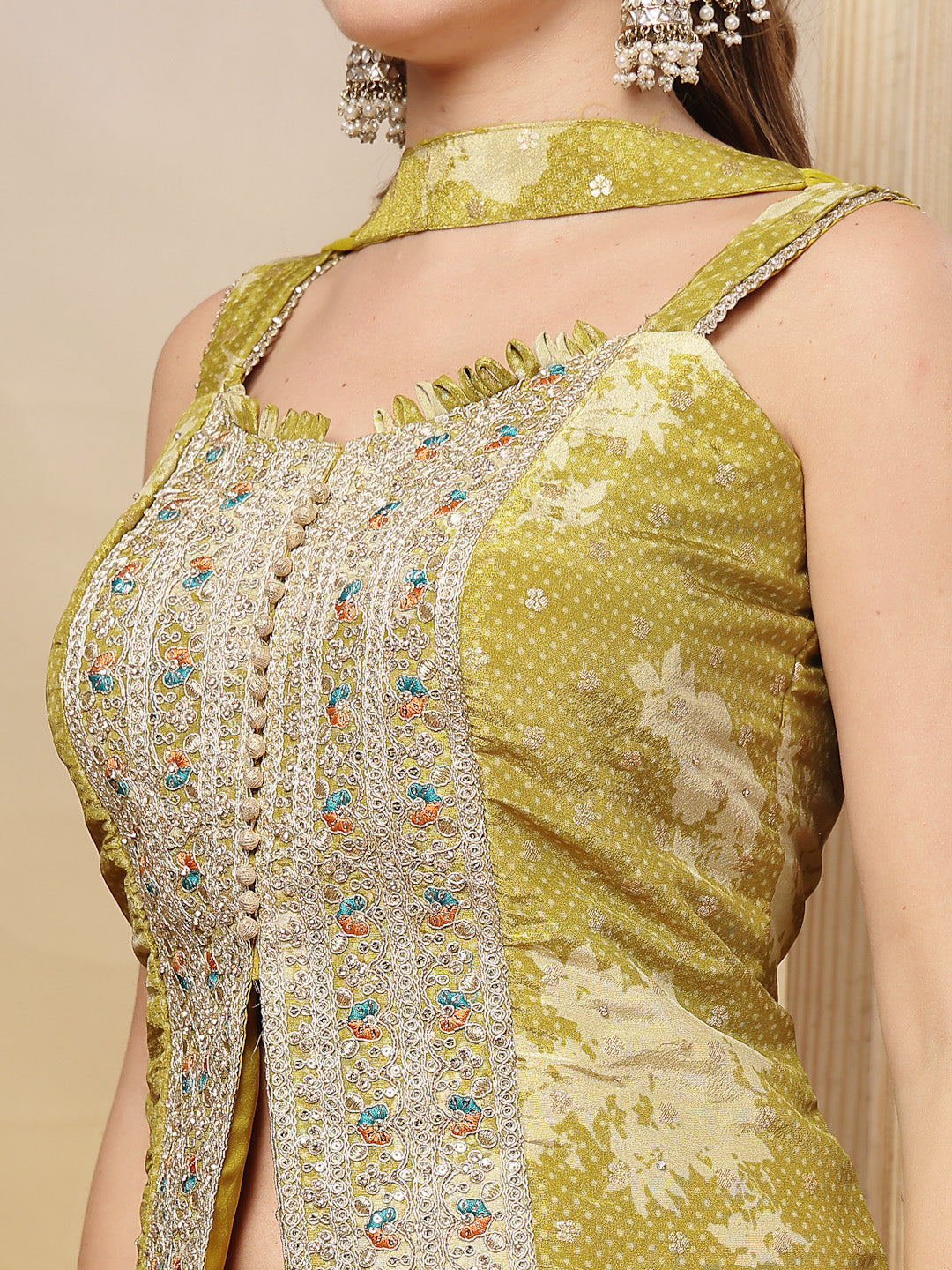 Solid & Embroidered Organza Co-Ord Set