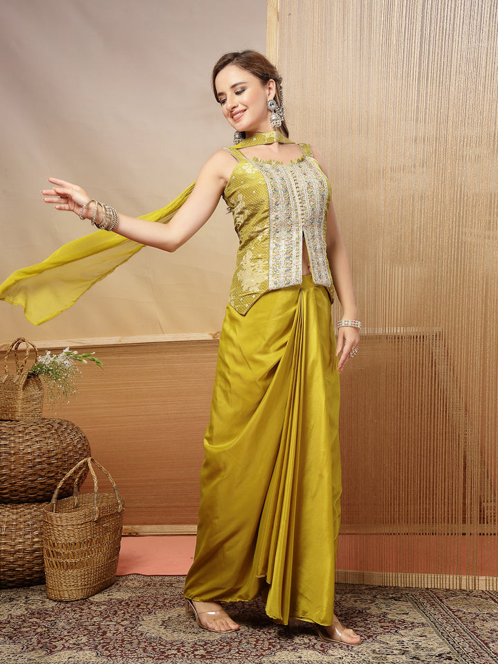Solid &amp; Embroidered Organza Co-Ord Set