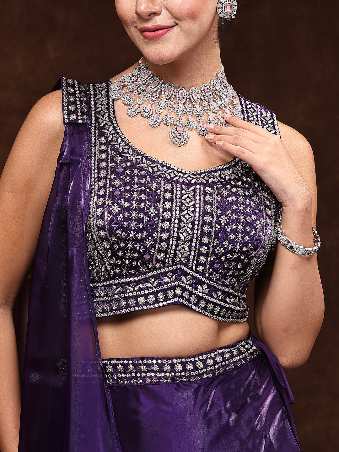 Wine Jimmy Choo Lehenga & Blouse With Dupatta