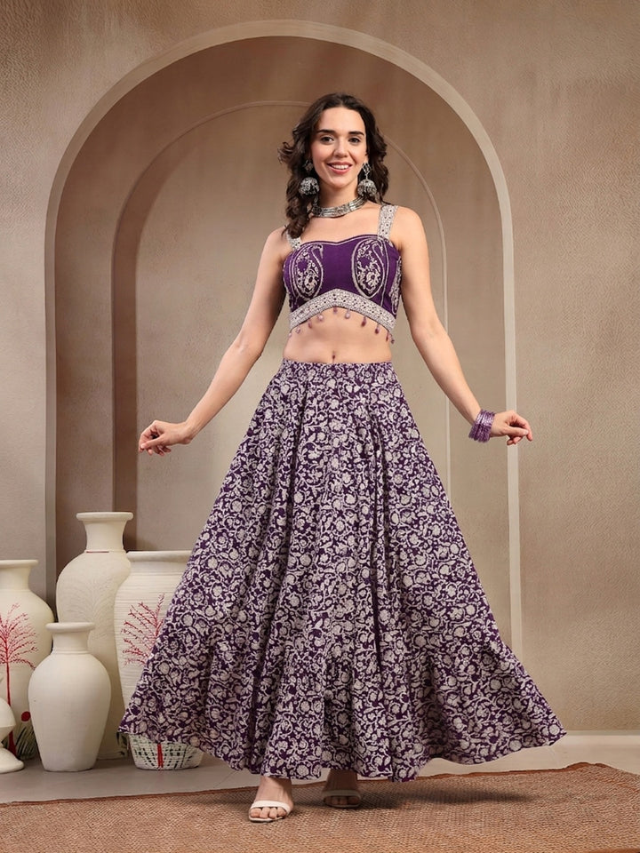 Ethnic Printed Cotton Ethnic Top With Skirt