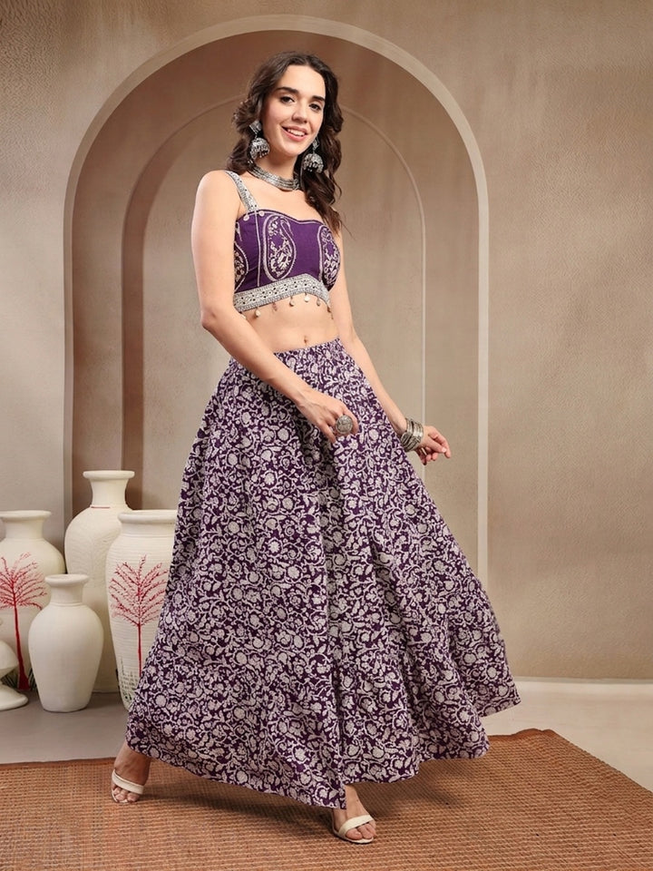 Ethnic Printed Cotton Ethnic Top With Skirt