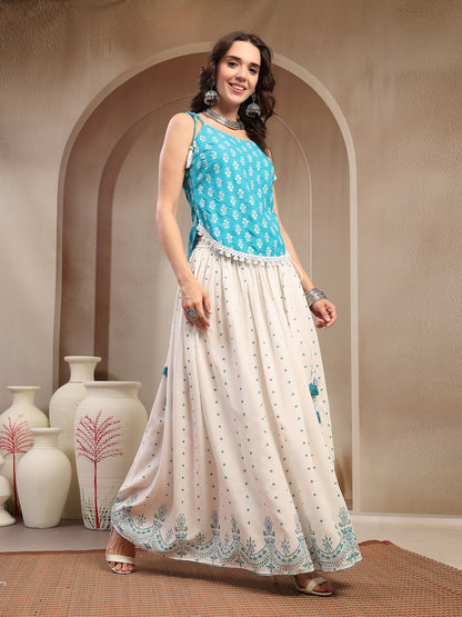 Ethnic Printed Rayon Short Peplum Top With Skirt