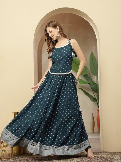 Ethnic Printed Rayon Vest Top With Skirt