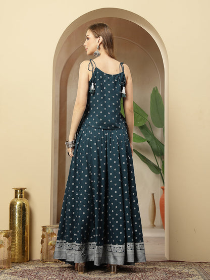 Ethnic Printed Rayon Vest Top With Skirt