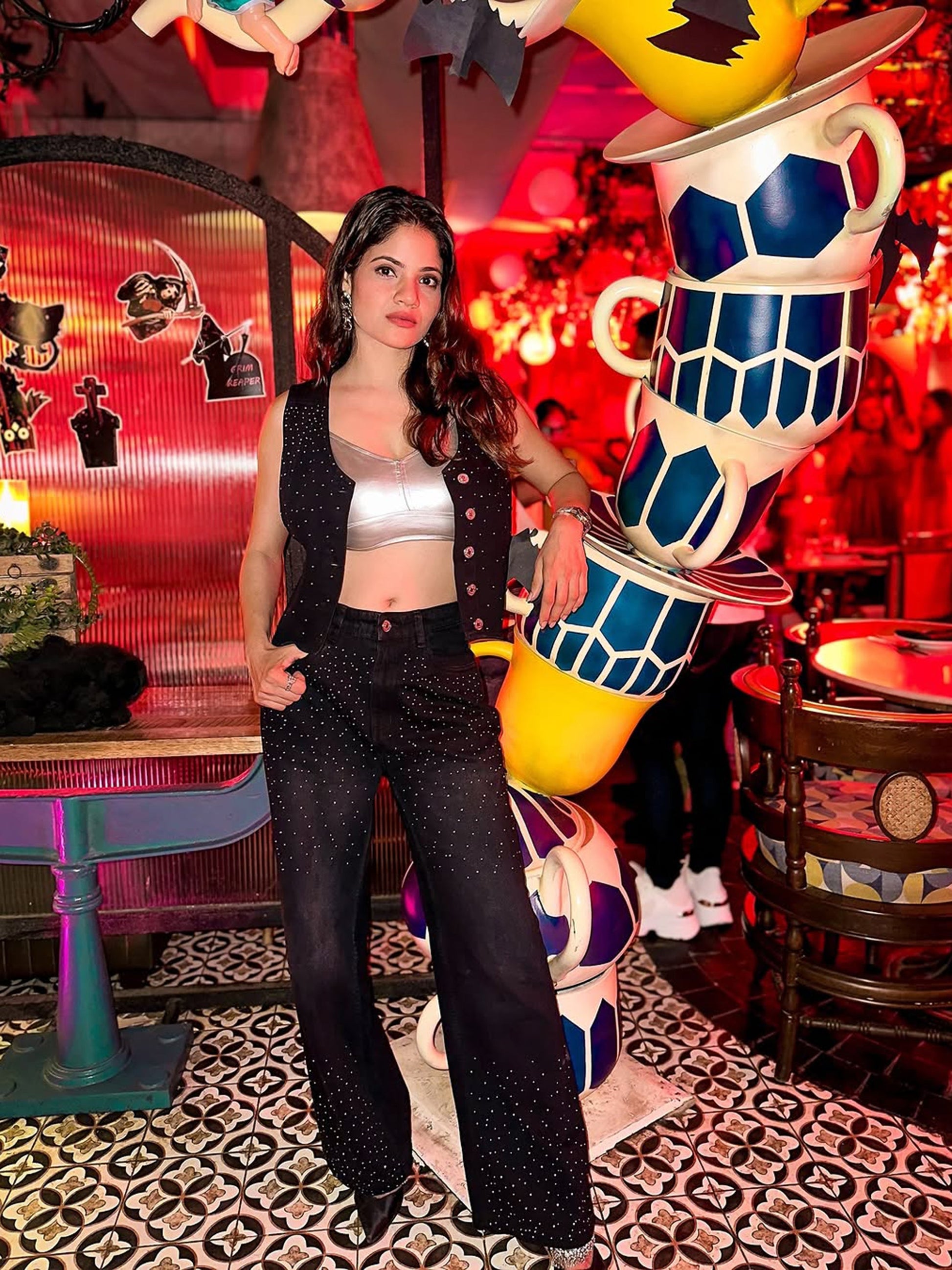 Women's Women Black Denim Top With Straight Fit Jeans in Cotton by Sassafras for wholesale, bulk, supplier, manufacturer and wholesaler buyers from Trendphoria