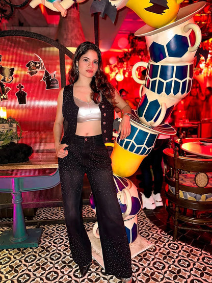 Women's Women Black Denim Top With Straight Fit Jeans in Cotton by Sassafras for wholesale, bulk, supplier, manufacturer and wholesaler buyers from Trendphoria