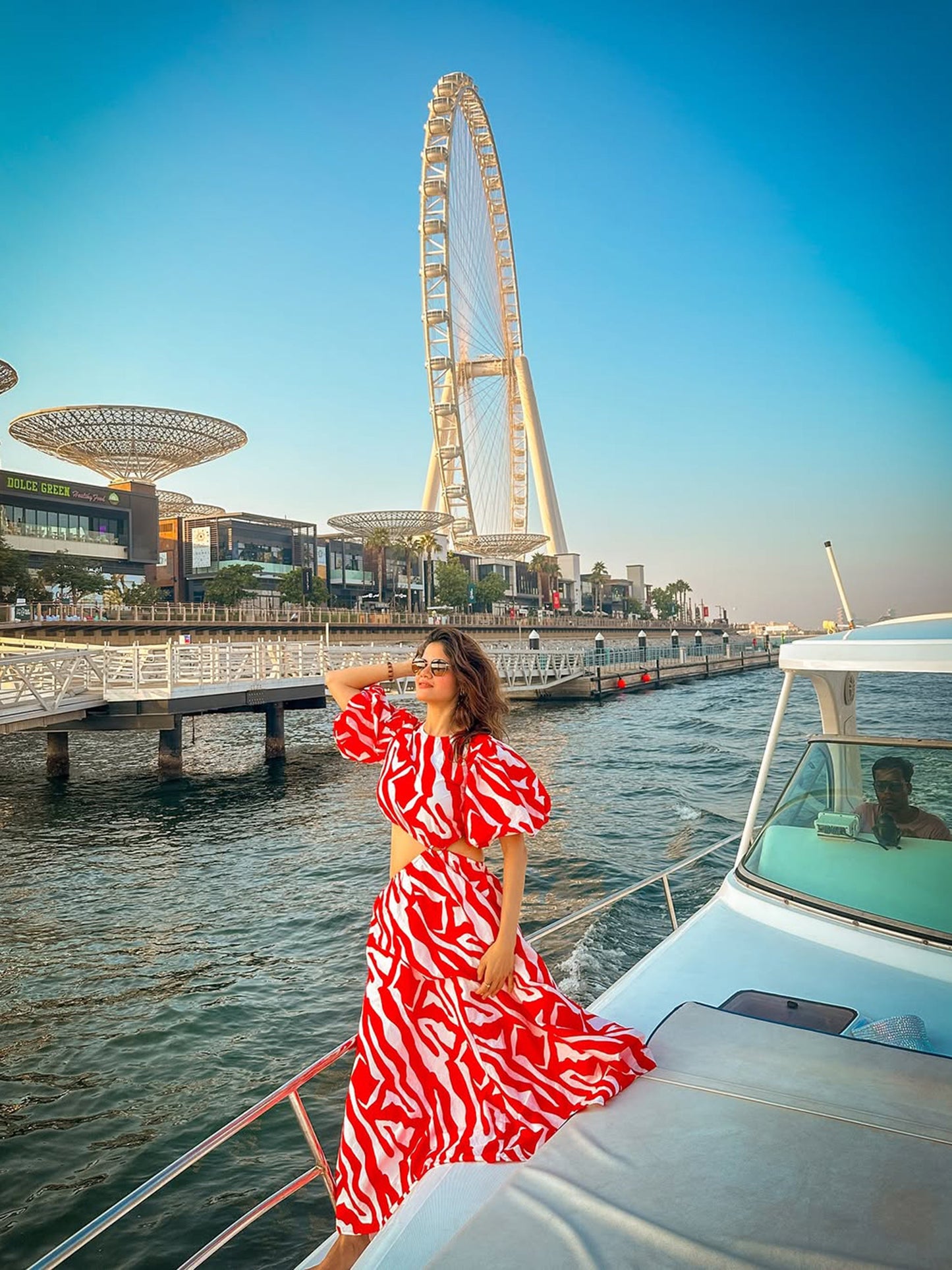 Red & White Printed Side Cut Out Midi Dress