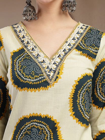 Bandhej Printed Cotton Straight Kurta
