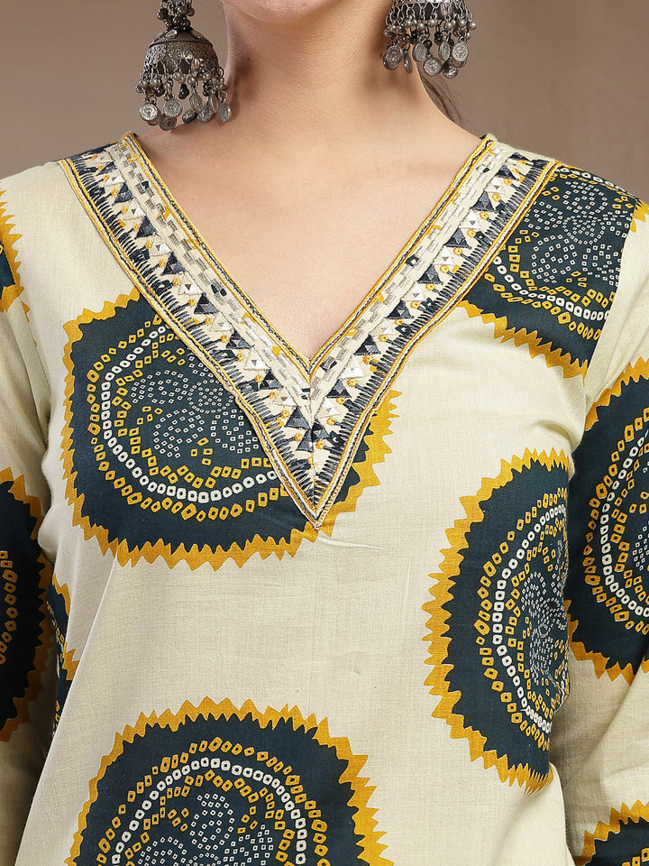 Bandhej Printed Cotton Straight Kurta