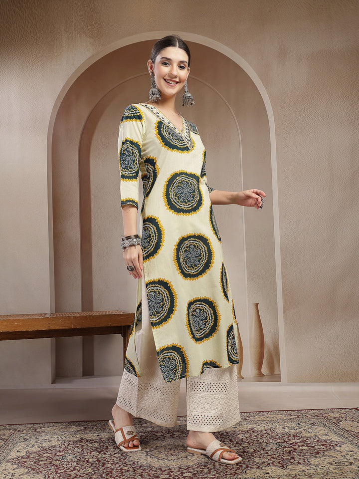 Bandhej Printed Cotton Straight Kurta