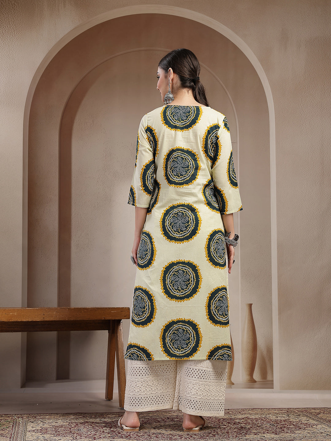 Bandhej Printed Cotton Straight Kurta