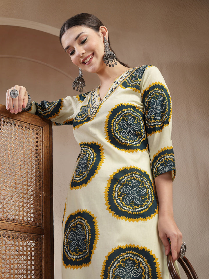 Bandhej Printed Cotton Straight Kurta