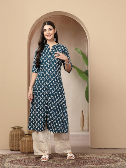 Ethnic Motifs Printed Rayon A-Line Kurta