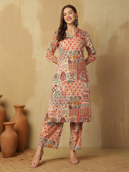 Printed Pure Cotton Straight Kurta Set