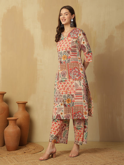 Printed Pure Cotton Straight Kurta Set