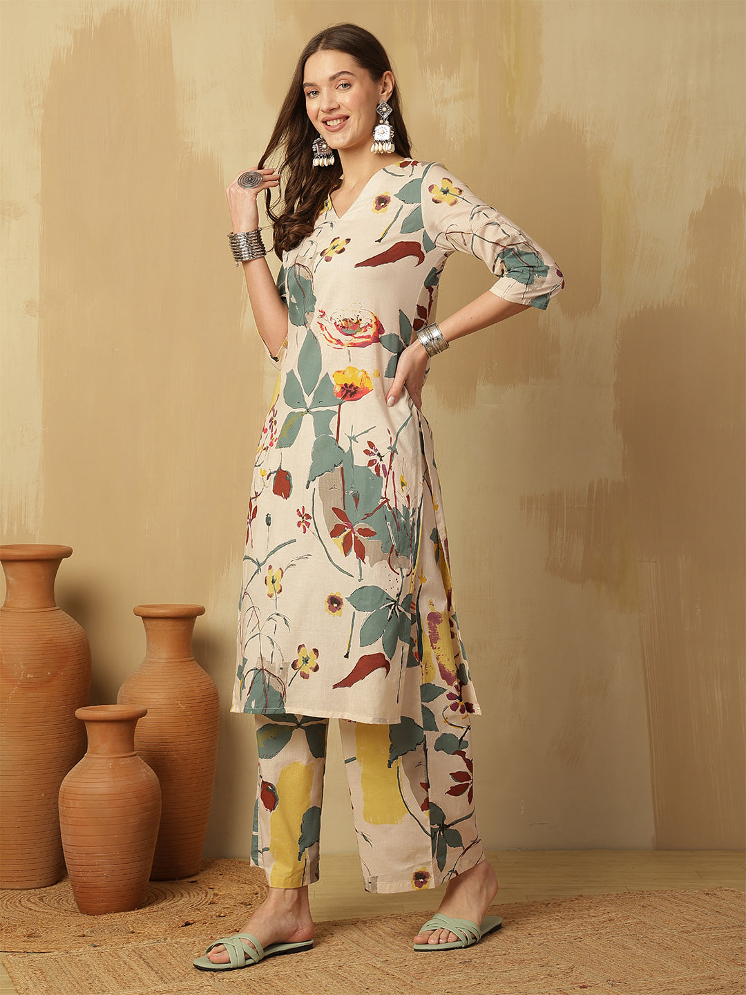 Printed Pure Cotton Straight Kurta Set