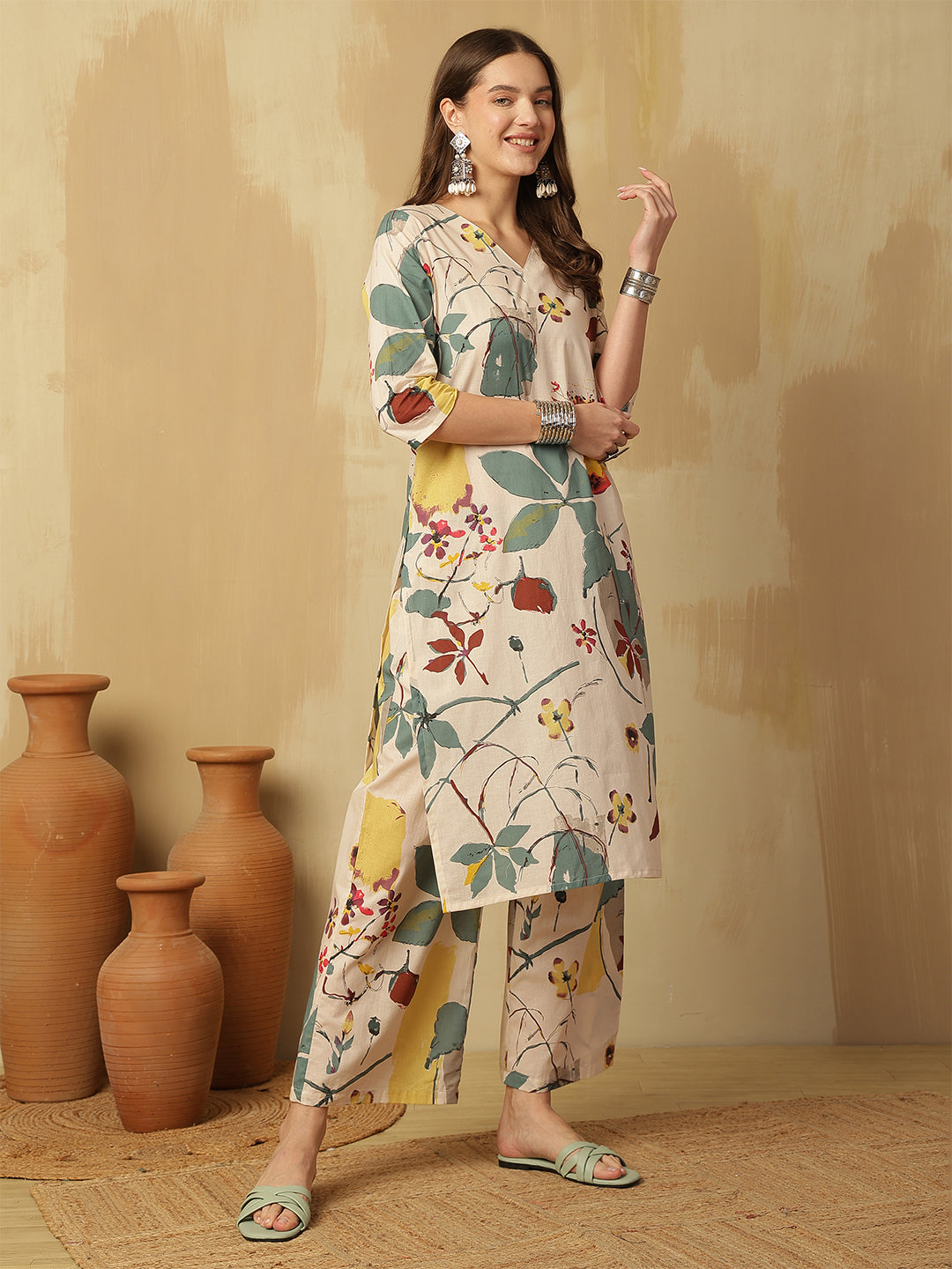 Printed Pure Cotton Straight Kurta Set