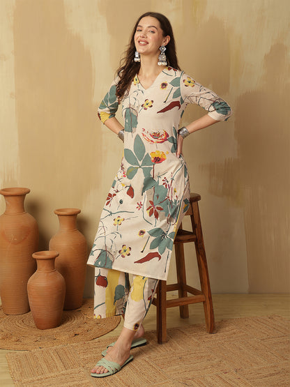 Printed Pure Cotton Straight Kurta Set