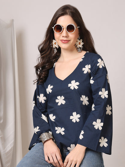 Printed Cotton Long Sleeves Top