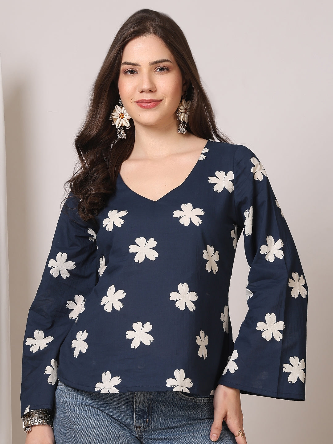 Printed Cotton Long Sleeves Top