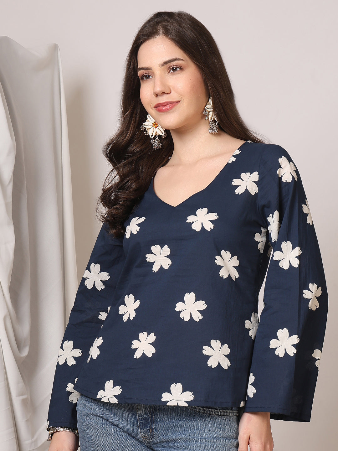 Printed Cotton Long Sleeves Top