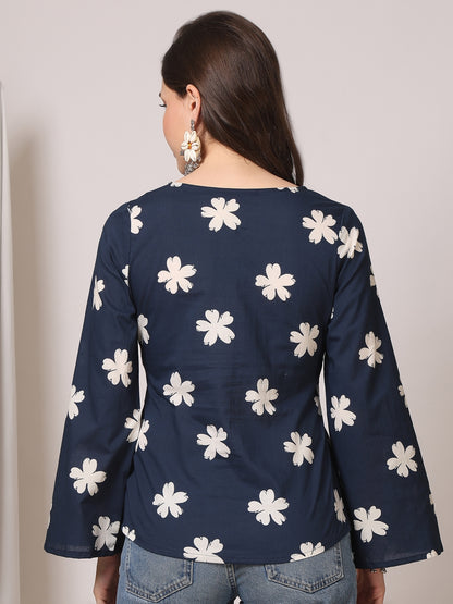 Printed Cotton Long Sleeves Top