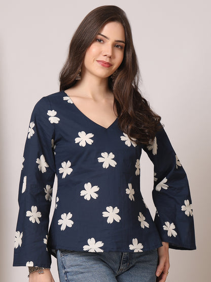 Printed Cotton Long Sleeves Top