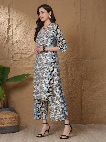 Printed Viscose Rayon Straight Kurta Set