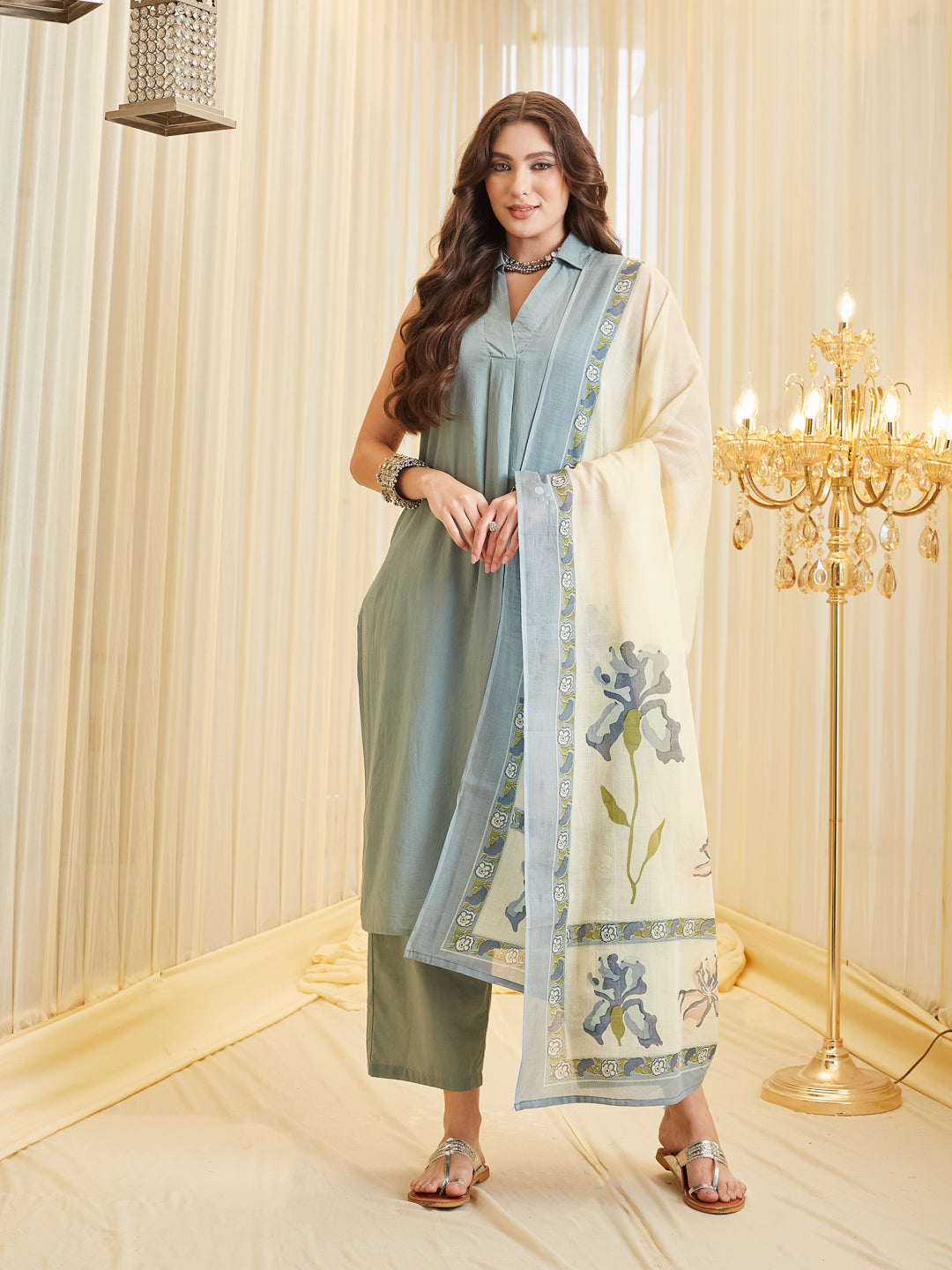 Dyed Pure Cotton Straight Kurta Set With Dupatta