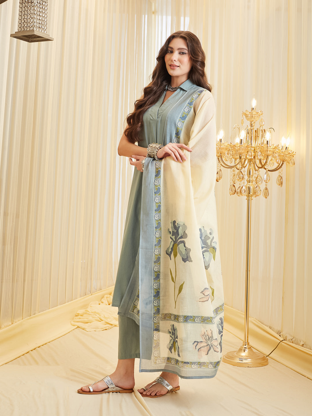 Dyed Pure Cotton Straight Kurta Set With Dupatta
