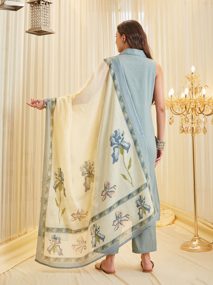 Dyed Pure Cotton Straight Kurta Set With Dupatta