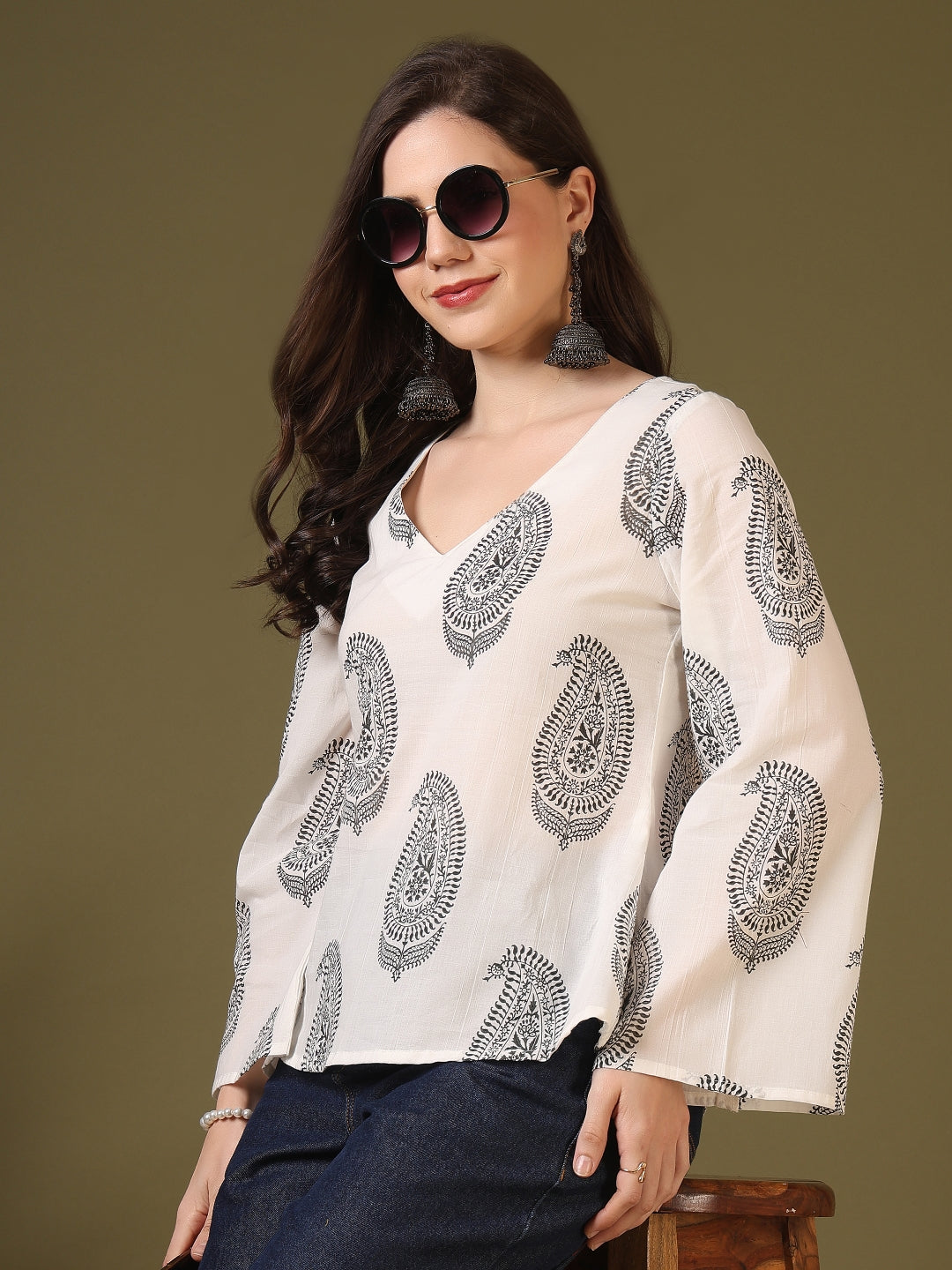 Printed Cotton Long Sleeves Top