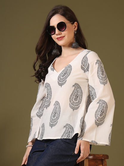 Printed Cotton Long Sleeves Top