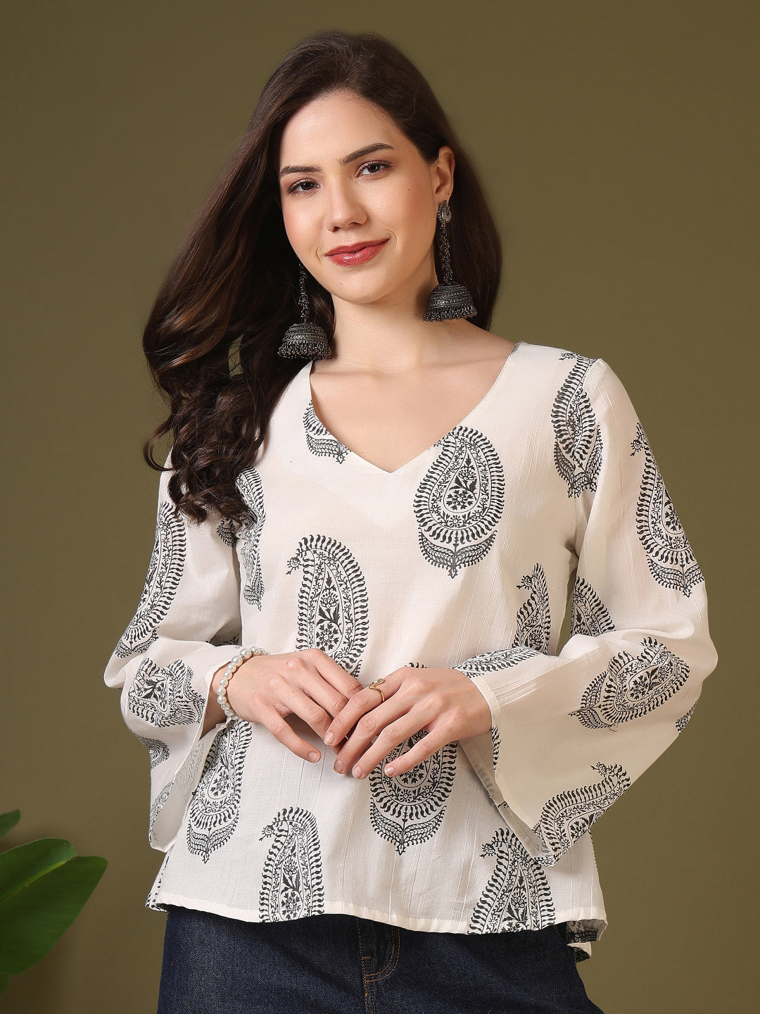 Printed Cotton Long Sleeves Top