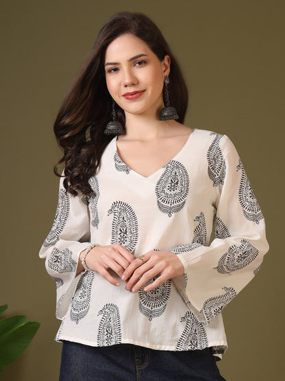 Printed Cotton Long Sleeves Top