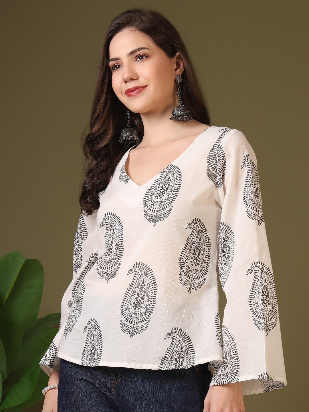 Printed Cotton Long Sleeves Top