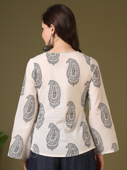 Printed Cotton Long Sleeves Top