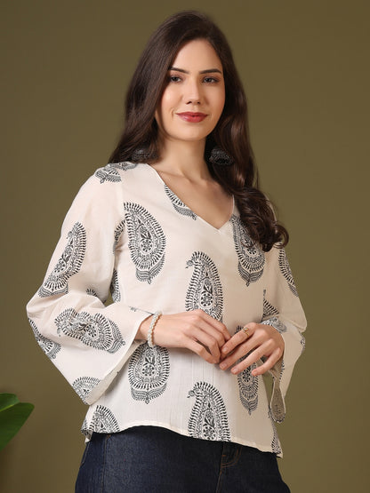 Printed Cotton Long Sleeves Top