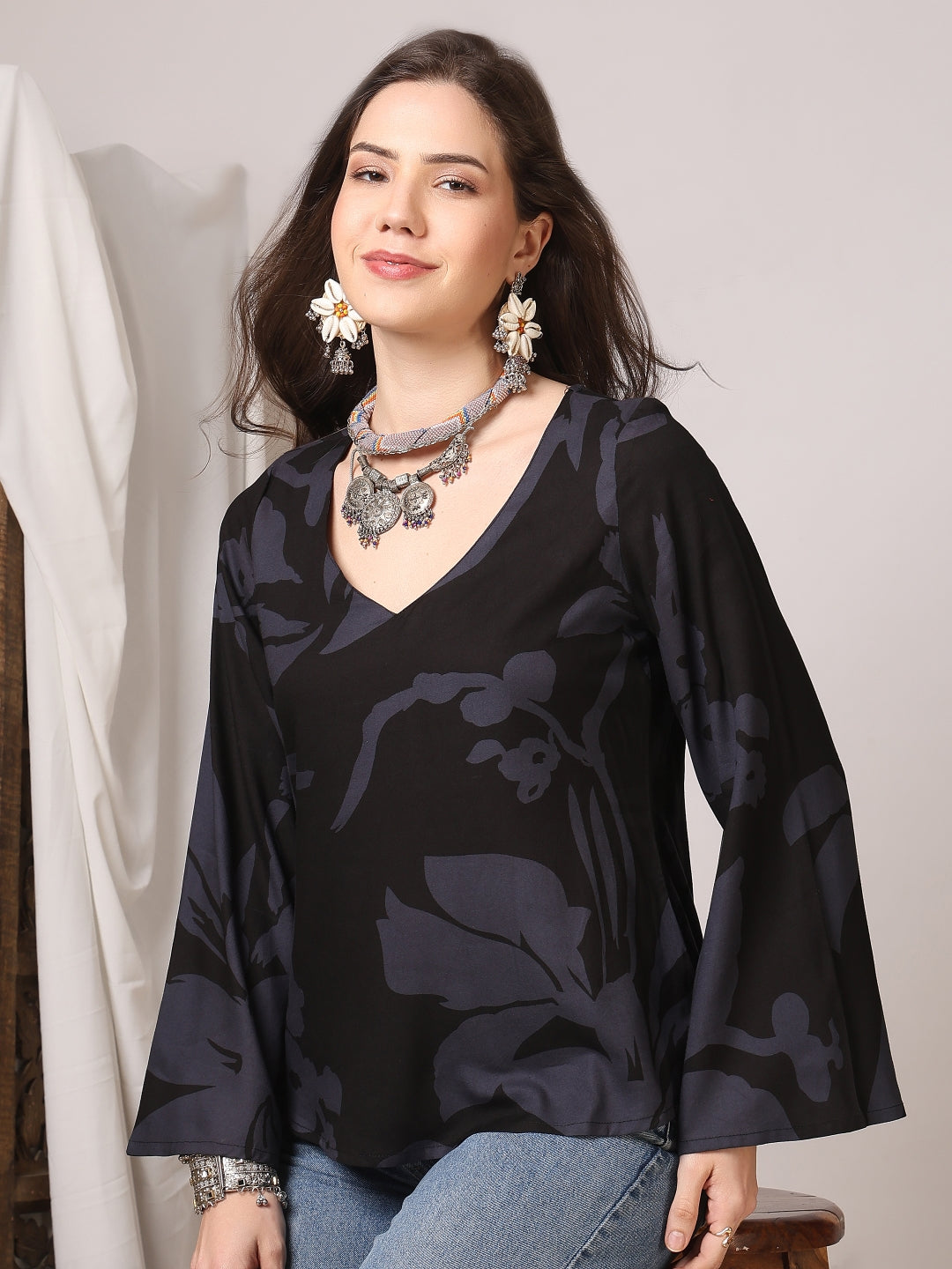 Printed Cotton Long Sleeves Top