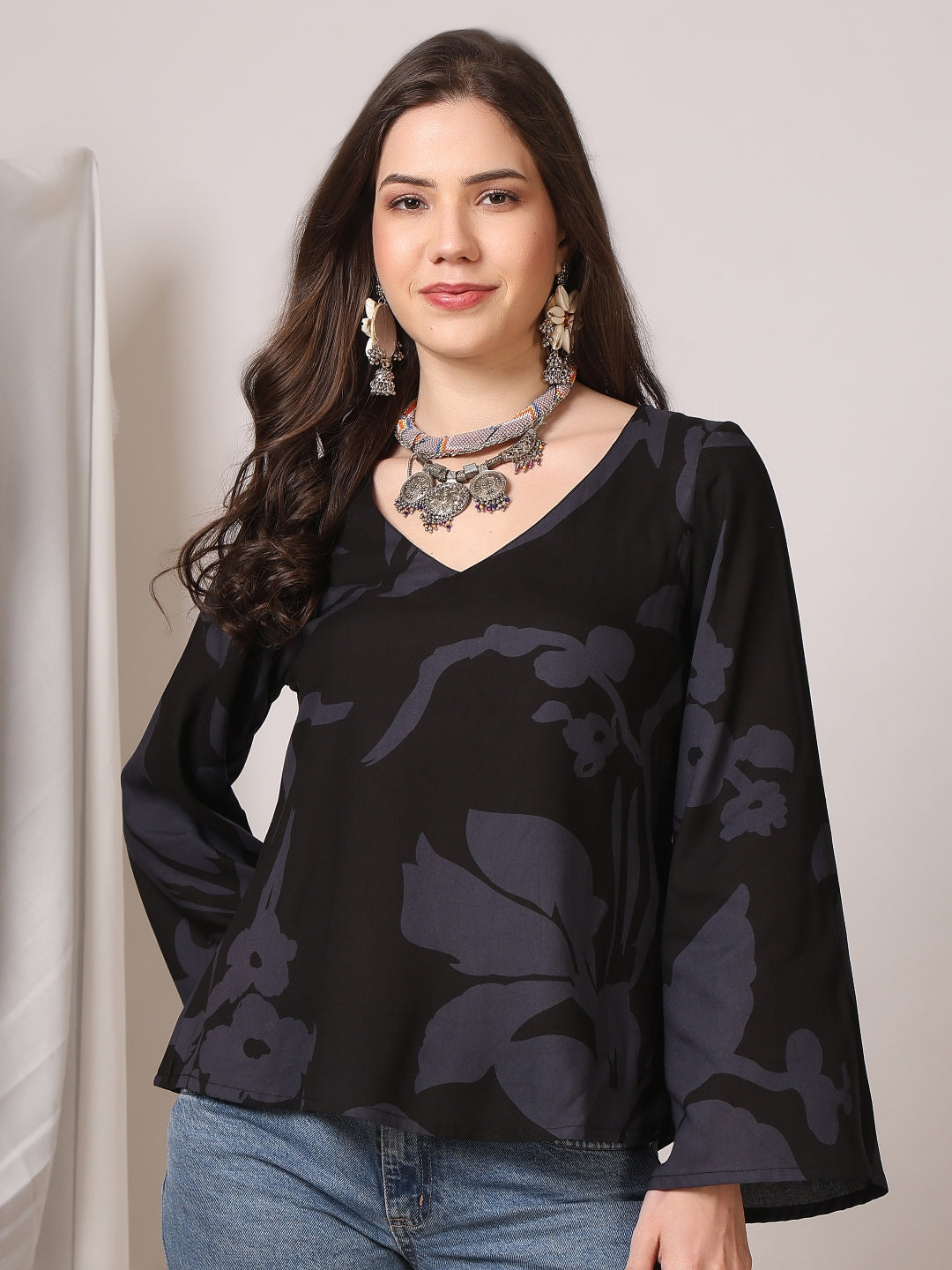Printed Cotton Long Sleeves Top