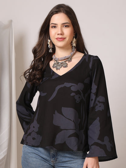 Printed Cotton Long Sleeves Top