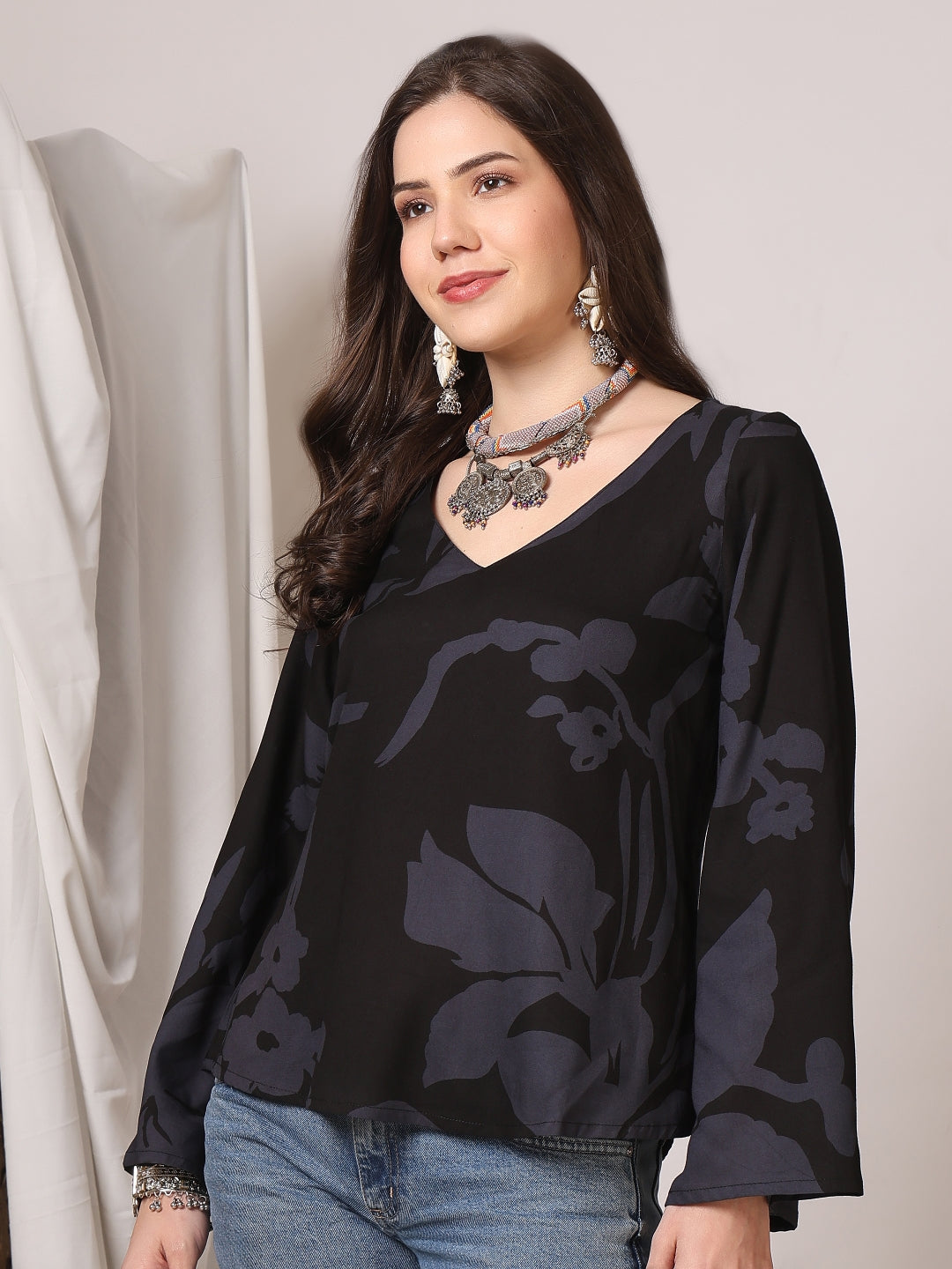 Printed Cotton Long Sleeves Top