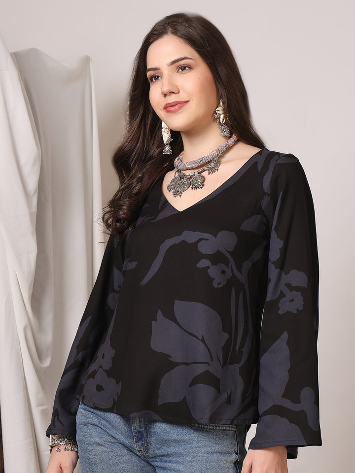 Printed Cotton Long Sleeves Top