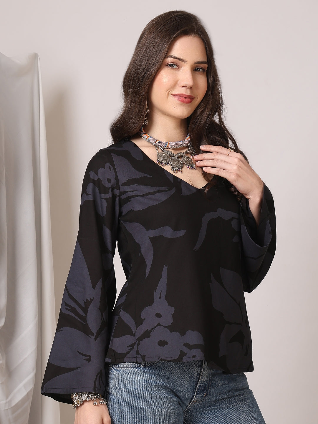 Printed Cotton Long Sleeves Top