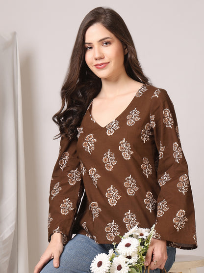 Printed Cotton Long Sleeves Top