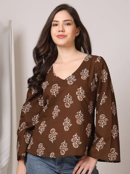 Printed Cotton Long Sleeves Top