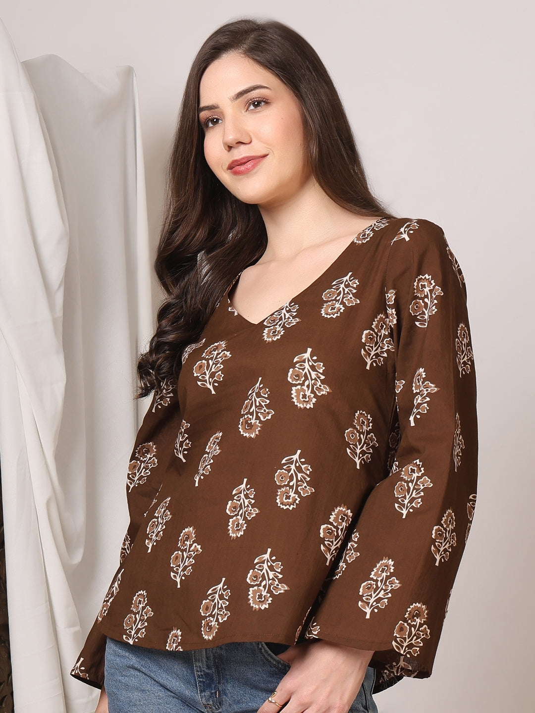 Printed Cotton Long Sleeves Top