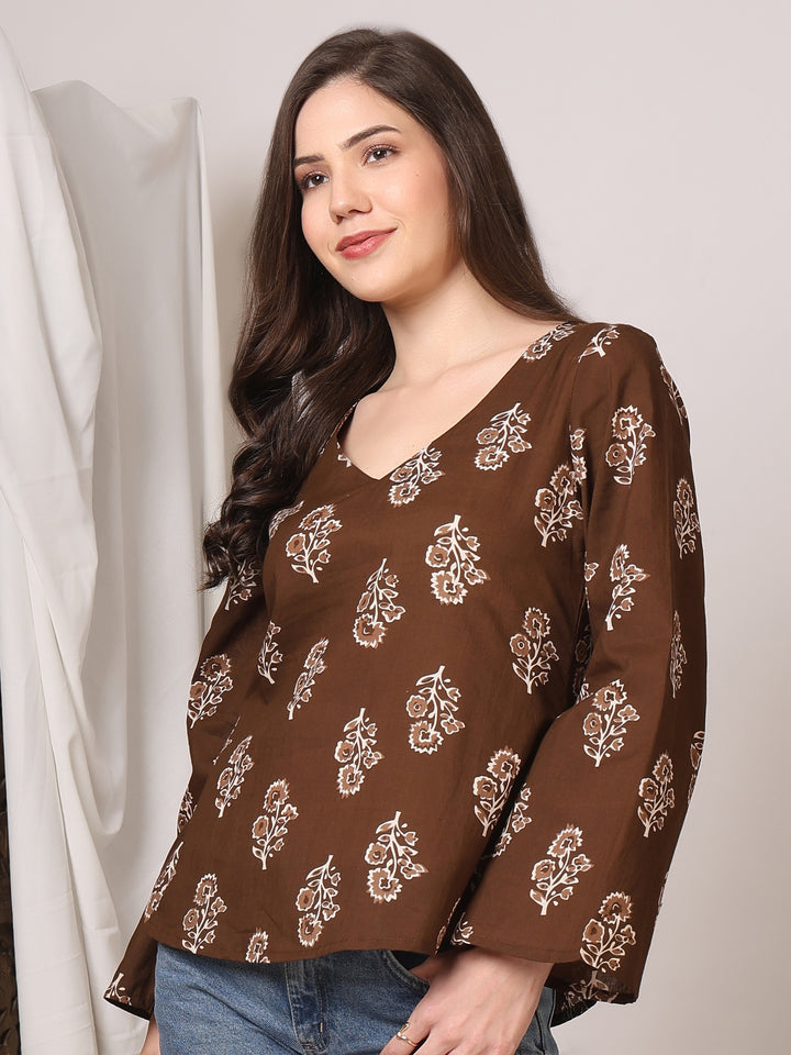 Printed Cotton Long Sleeves Top