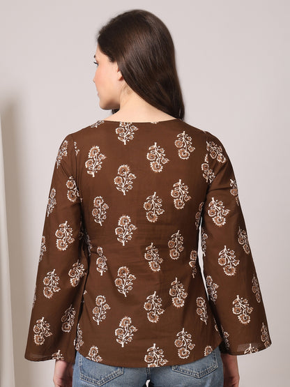 Printed Cotton Long Sleeves Top